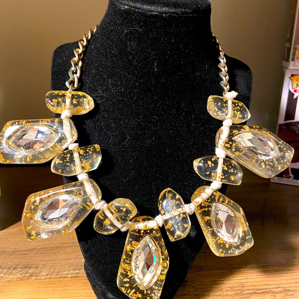 Acrylic Necklace with stones and gold foil flakes